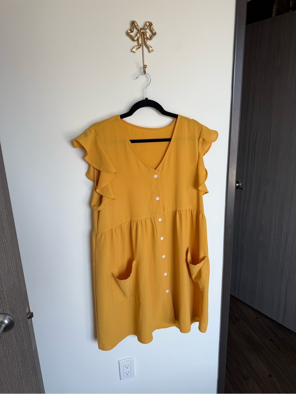 Sunflower Yellow Button-Front Ruffle Sleeve Dress
